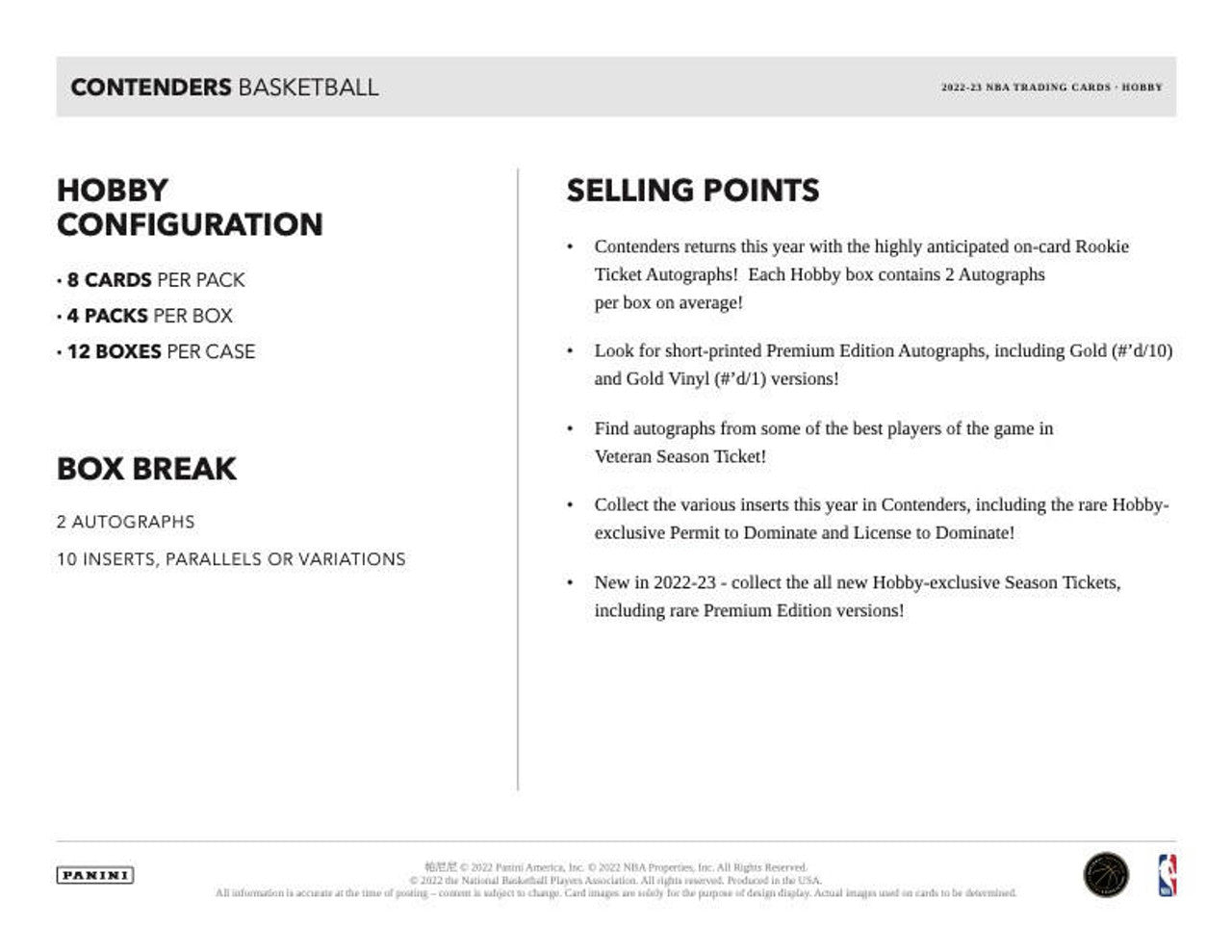 2022/23 Panini Contenders Basketball Hobby Box