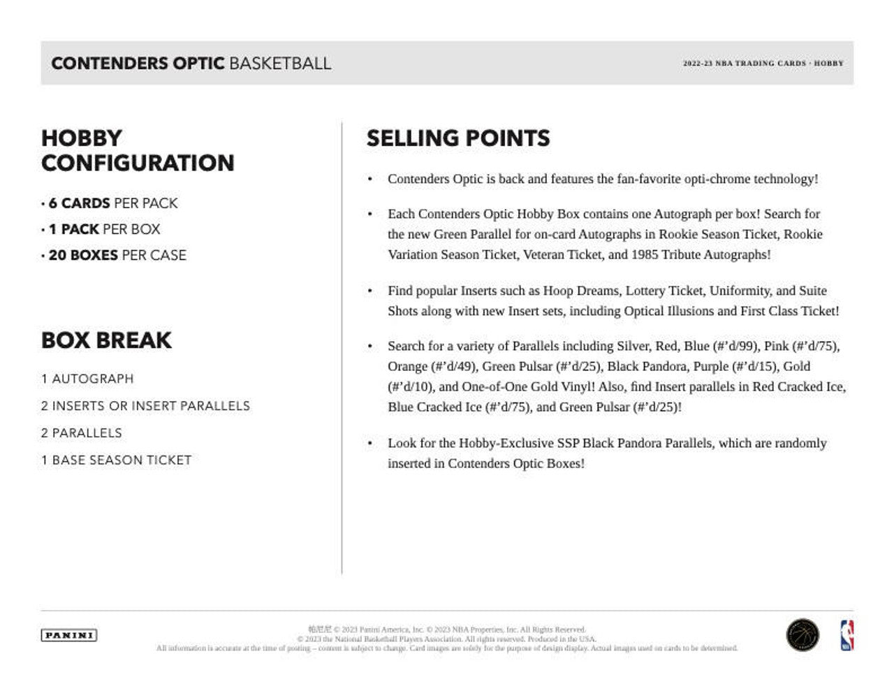 2022/23 Panini Contenders Optic Hobby Case (20)