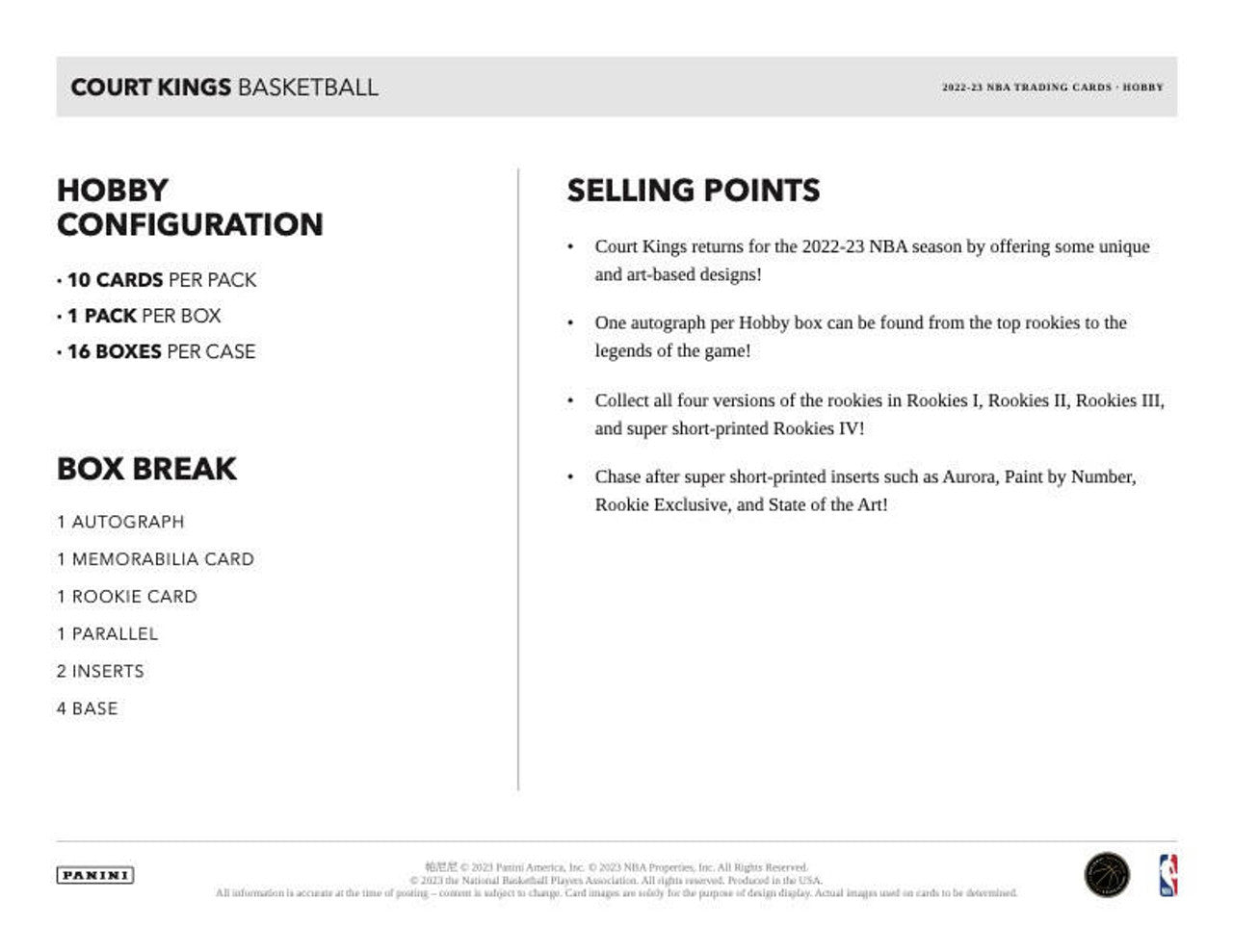 2022/23 Panini Court Kings Basketball Hobby Box