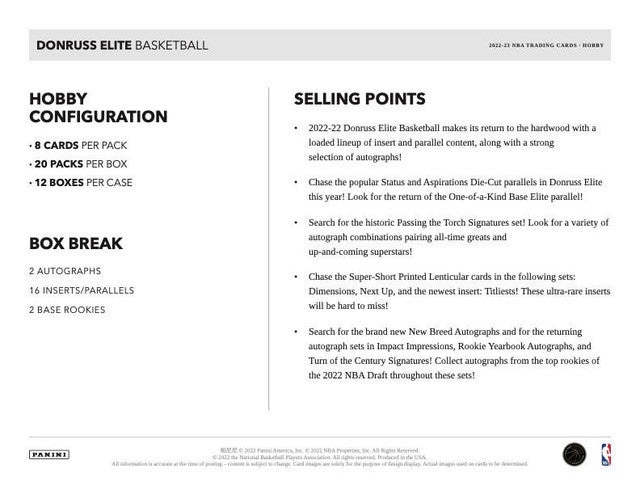 2022/23 Panini Donruss Elite Basketball Hobby Box