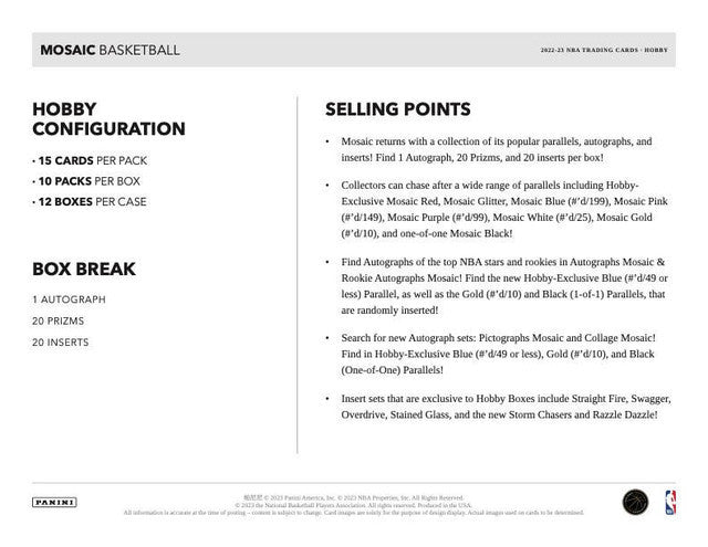 2022/23 Panini Mosaic Basketball Hobby Box