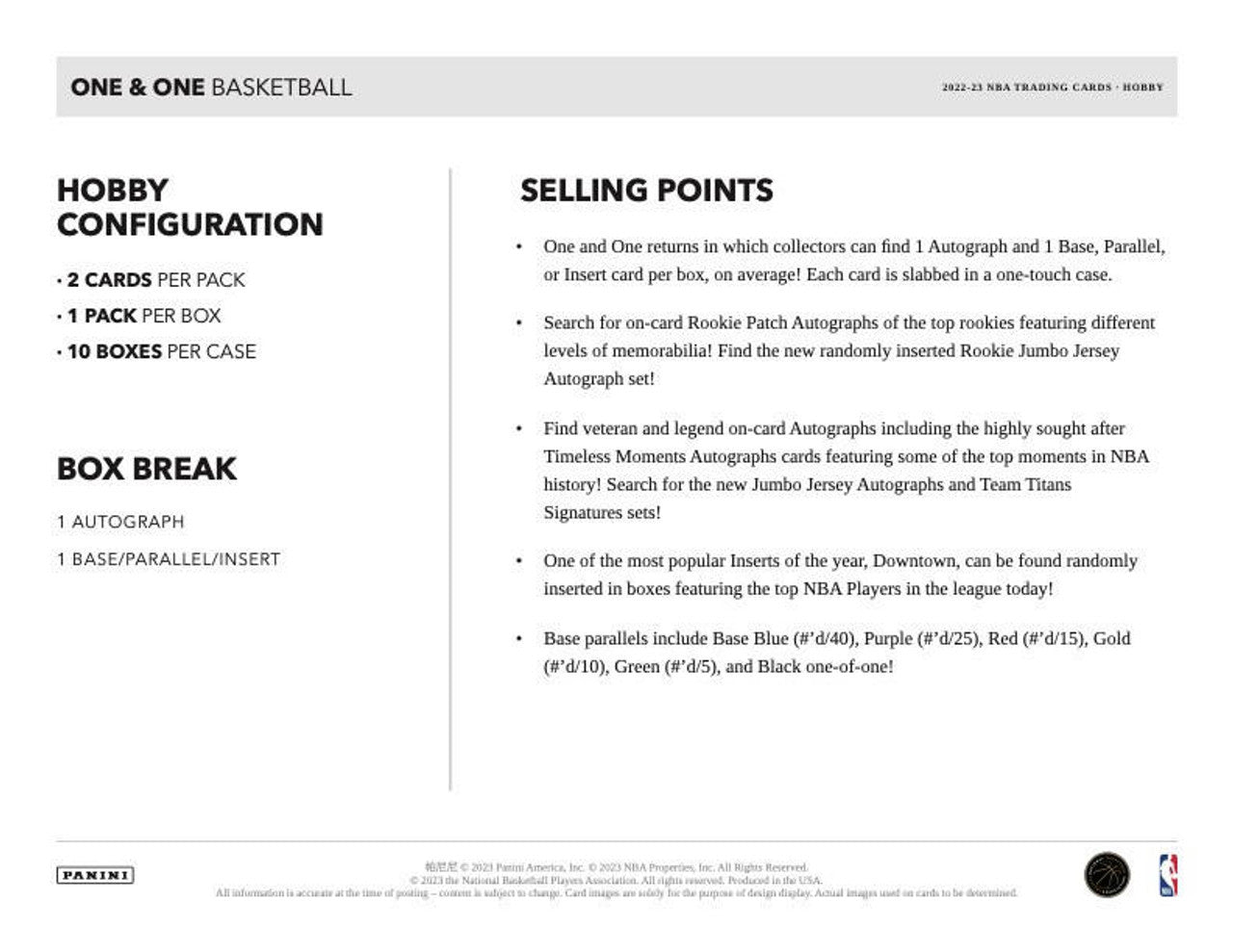 2022/23 Panini One & One Basketball Hobby Box