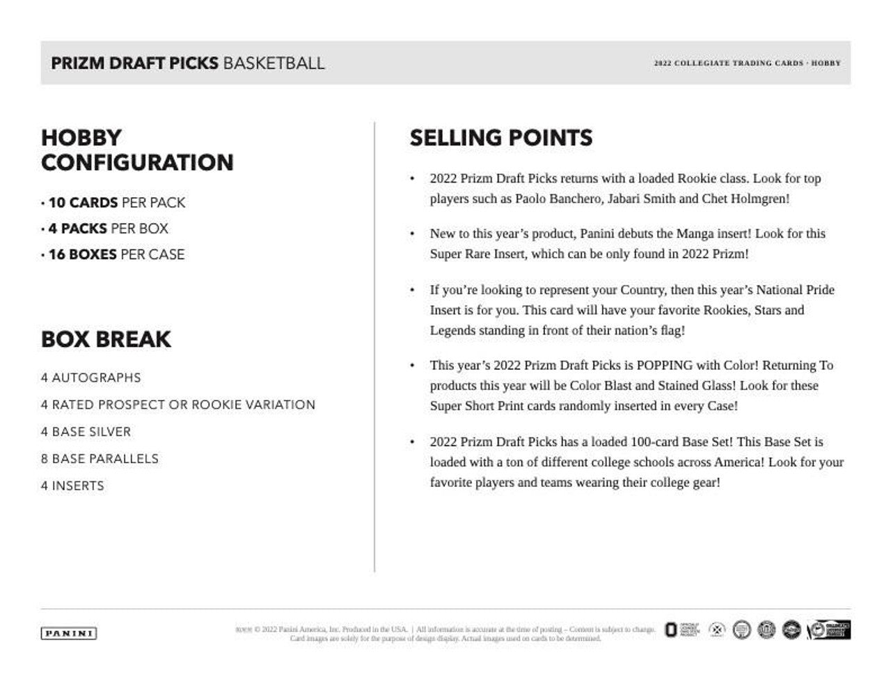 2022/23 Panini Prizm Draft Picks Basketball Hobby Box