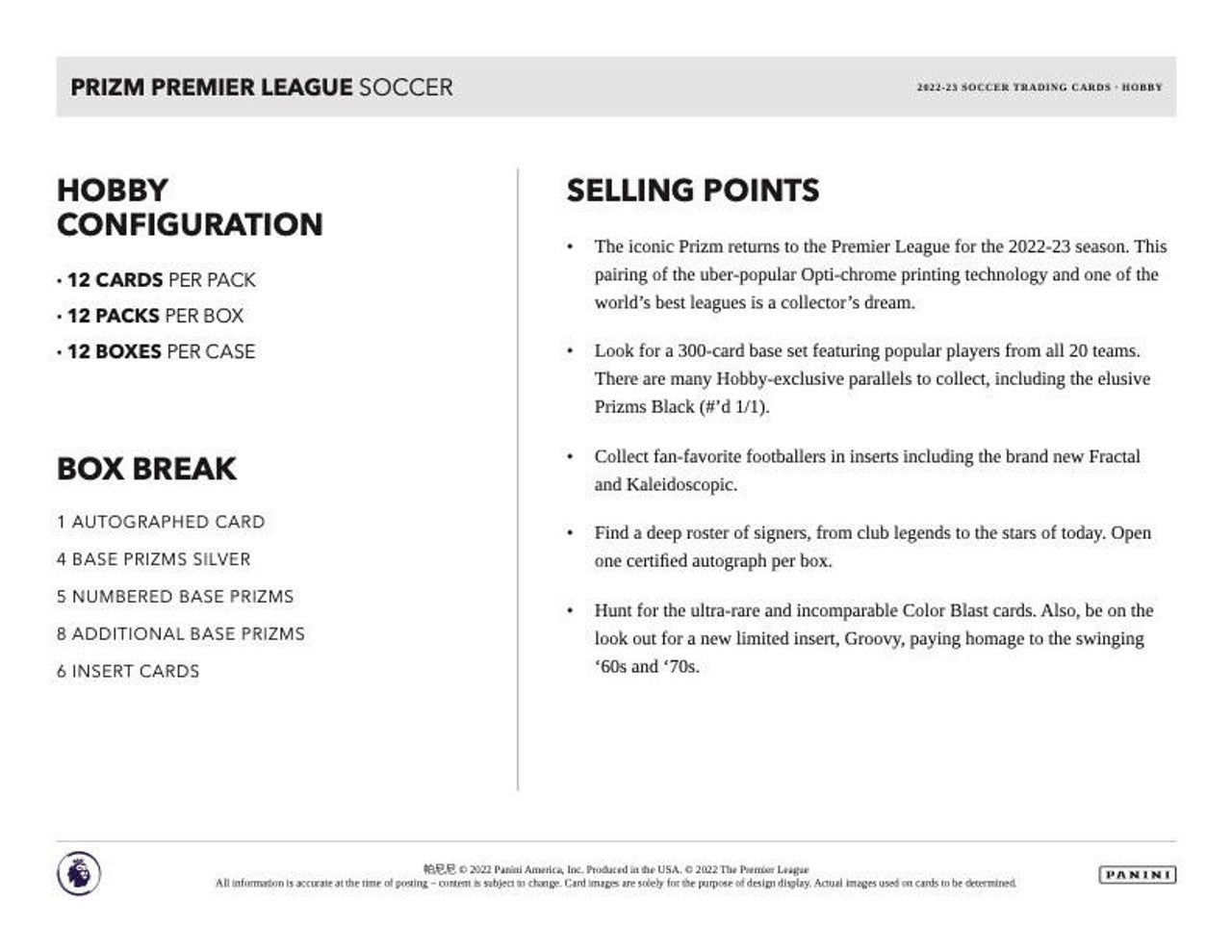 2022/23 Panini Prizm Premier League Soccer Hobby Box