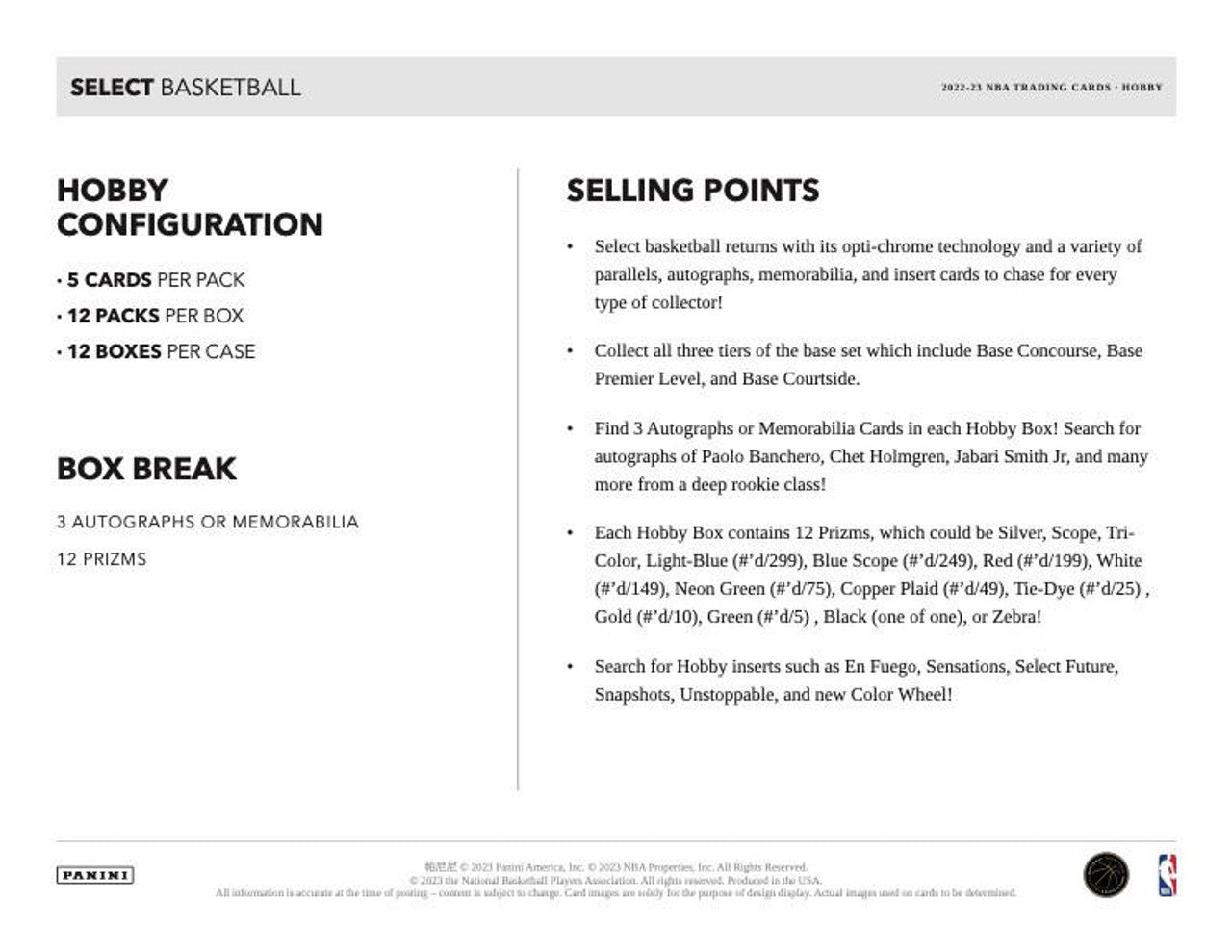 2022/23 Panini Select Basketball Hobby Box