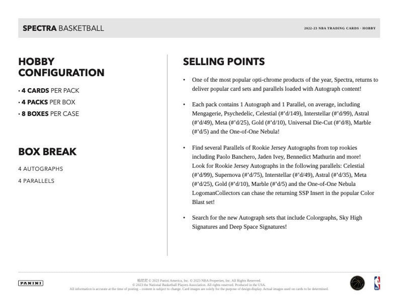 2022/23 Panini Spectra Basketball Hobby Box