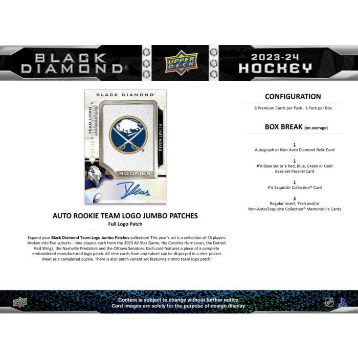 2023/24 Upper Deck Black Diamond Hockey Hobby Box
