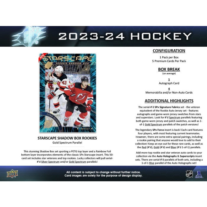 2023/24 Upper Deck SPX Hockey Hobby Box