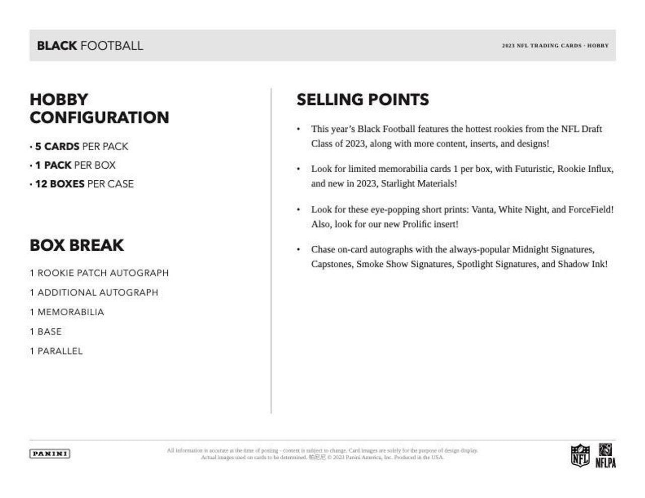 2023 Panini Black Football Hobby Box