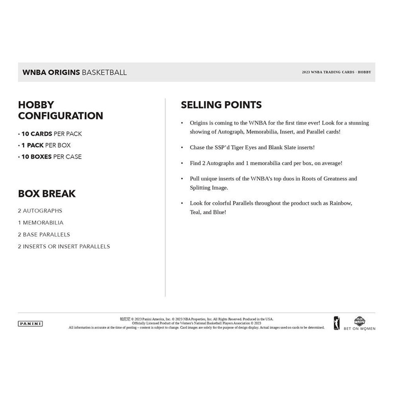 2023 Panini Origins WNBA Basketball Hobby Box