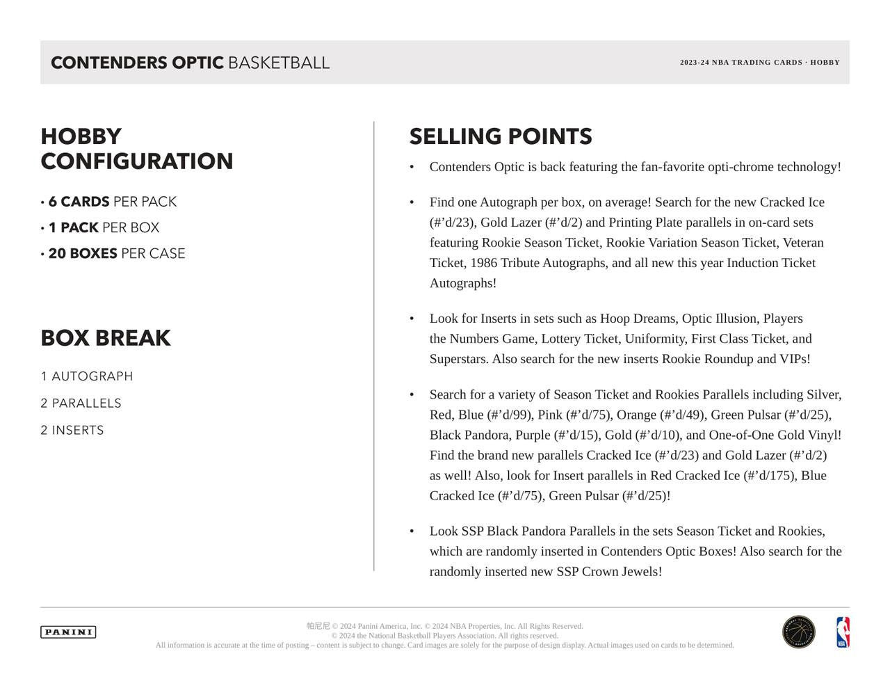2023/24 Panini Contenders Optic Basketball Hobby Box