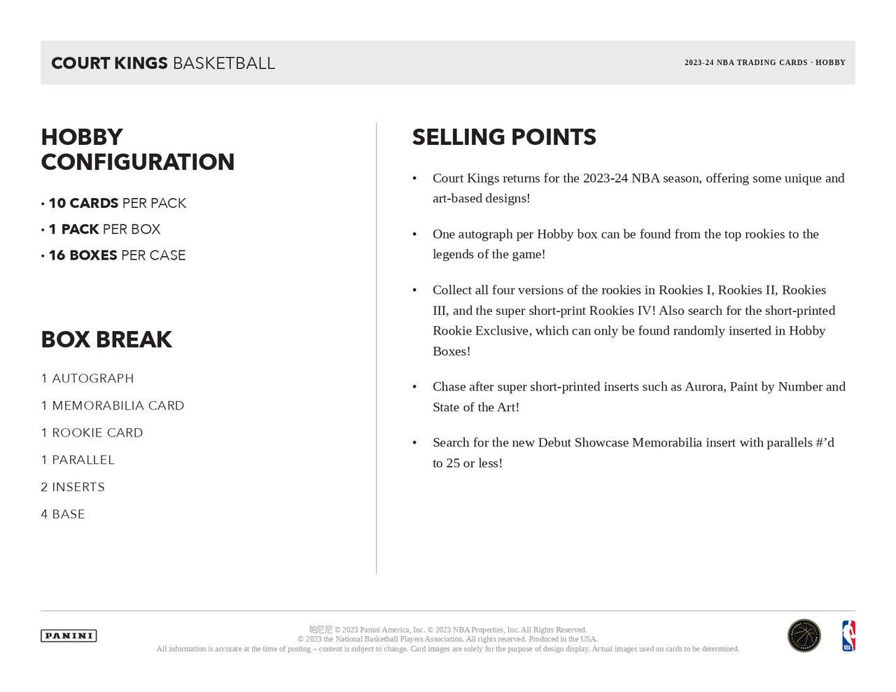 2023/24 Panini Court Kings Basketball Hobby Box
