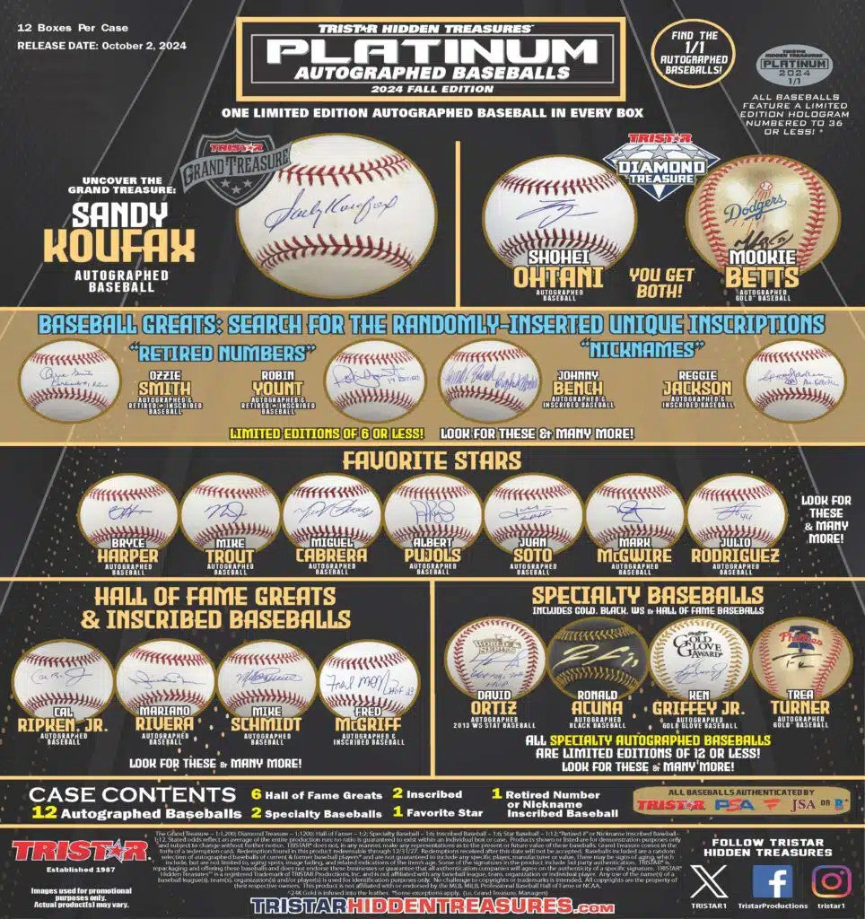 2024 Tristar Hidden Treasures Platinum Autographed Baseballs Fall Edition