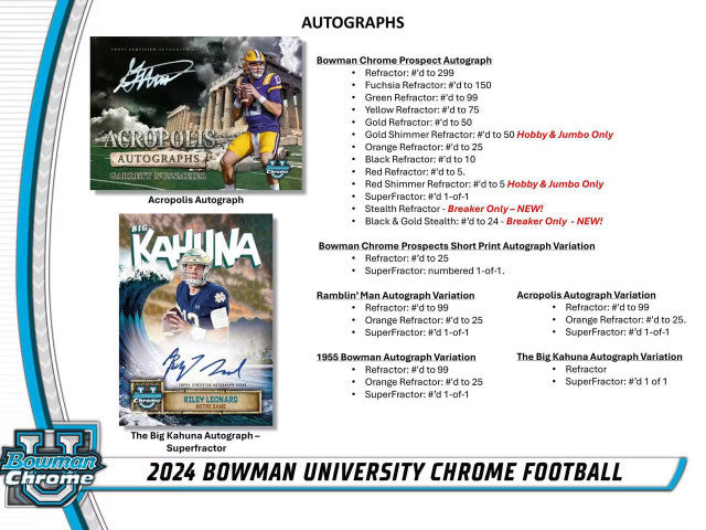 2024 Bowman University Chrome Football Jumbo Hobby Box