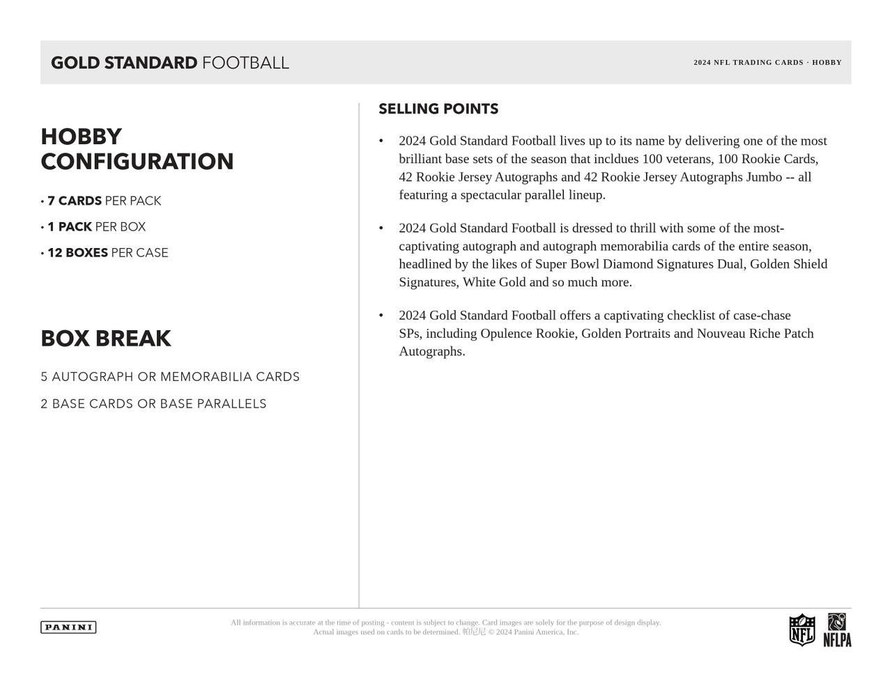 2024 Panini Gold Standard Football Hobby Box