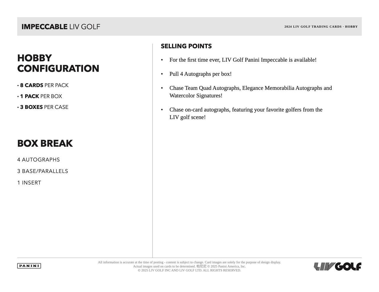 2024 Panini Impeccable LIV Golf Hobby Box