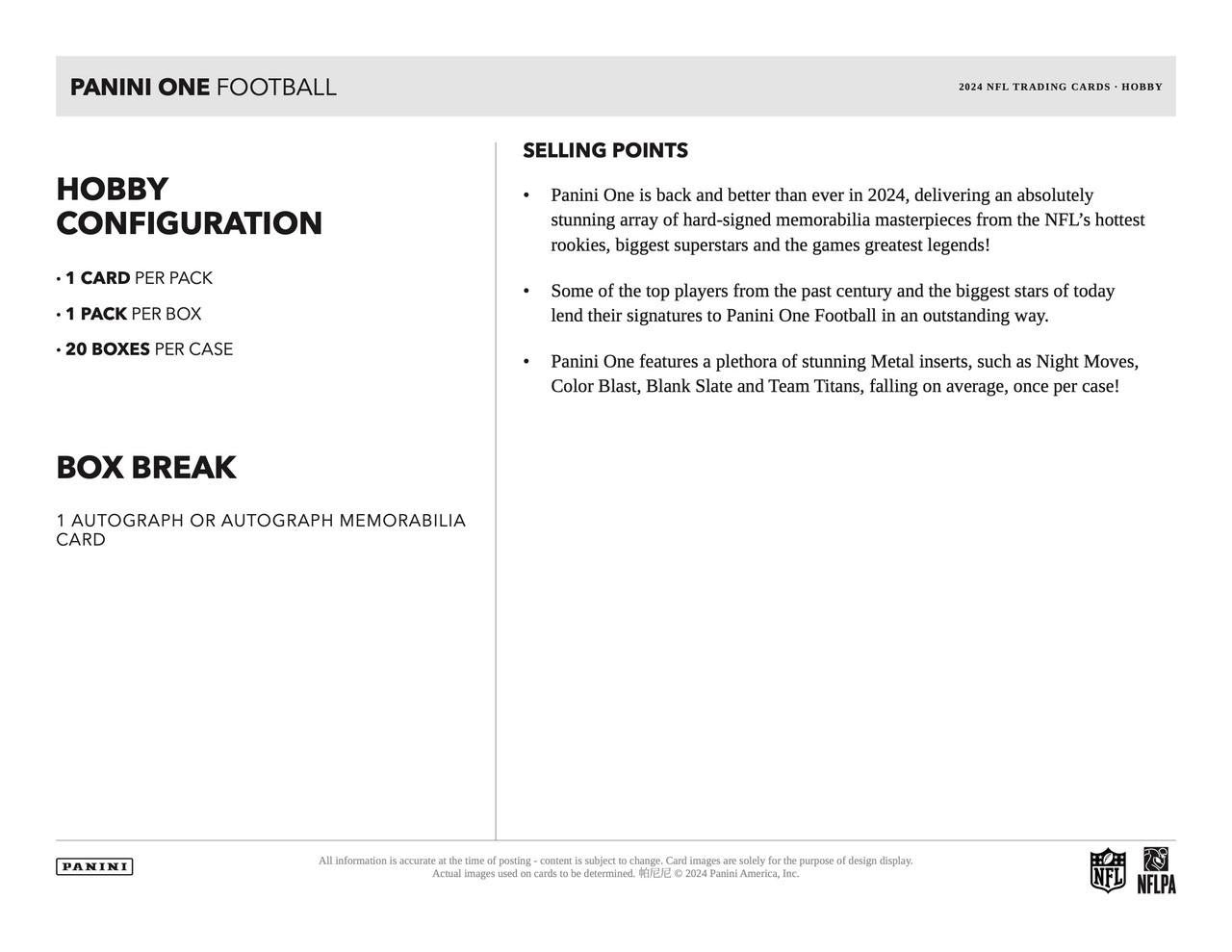 2024 Panini One Football Hobby Box