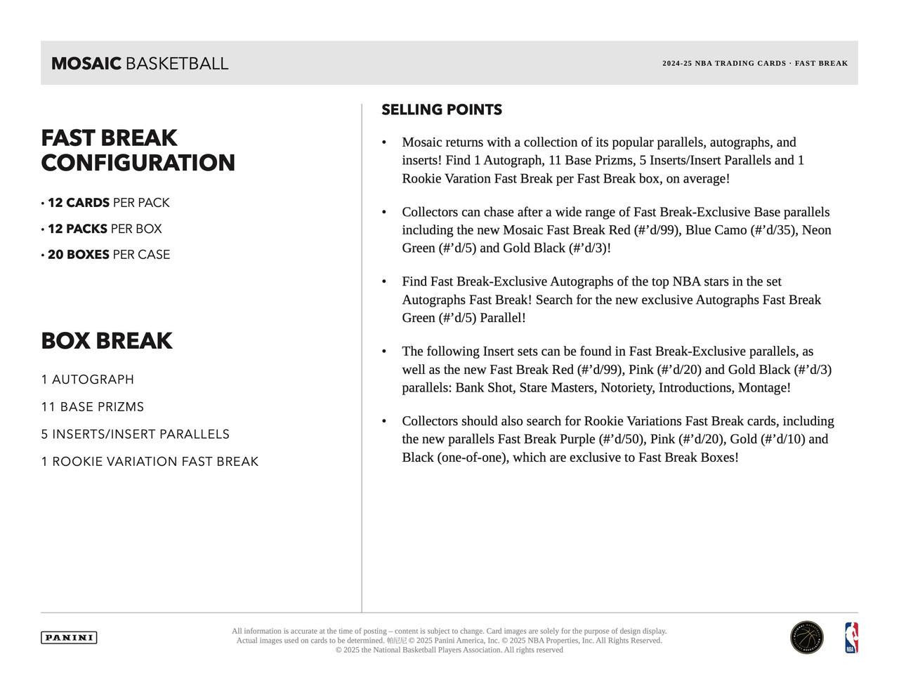 2024/25 Panini Mosaic Basketball Fast Break Box