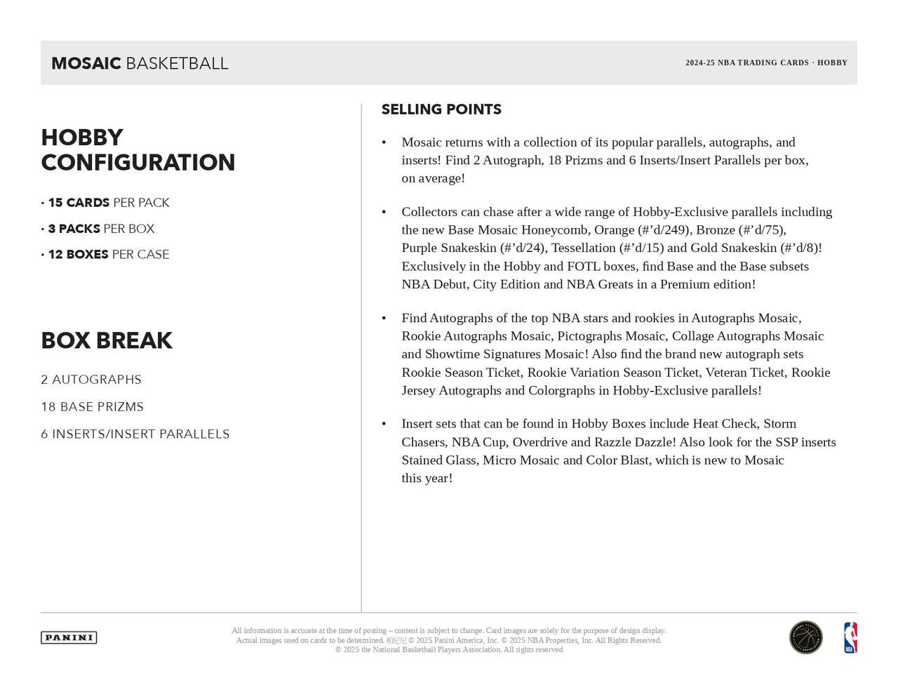 2024/25 Panini Mosaic Basketball Hobby Box