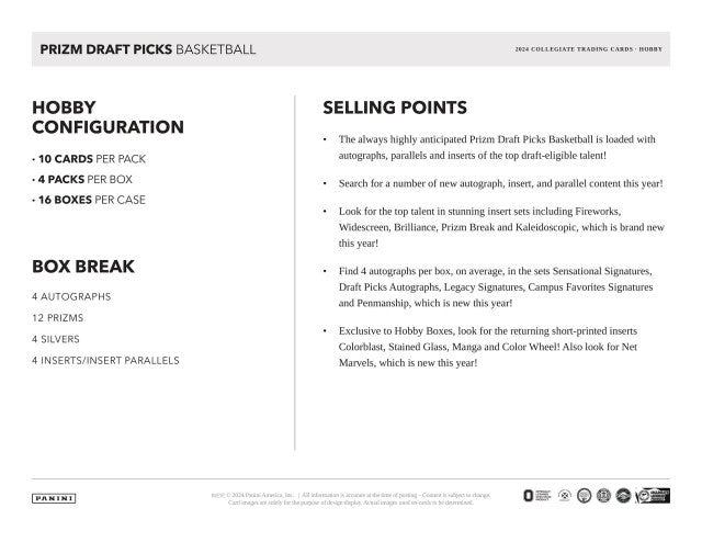 2024/25 Panini Prizm Draft Picks Basketball Hobby Box