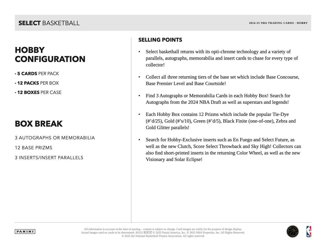 2024/25 Panini Select Basketball Hobby Box