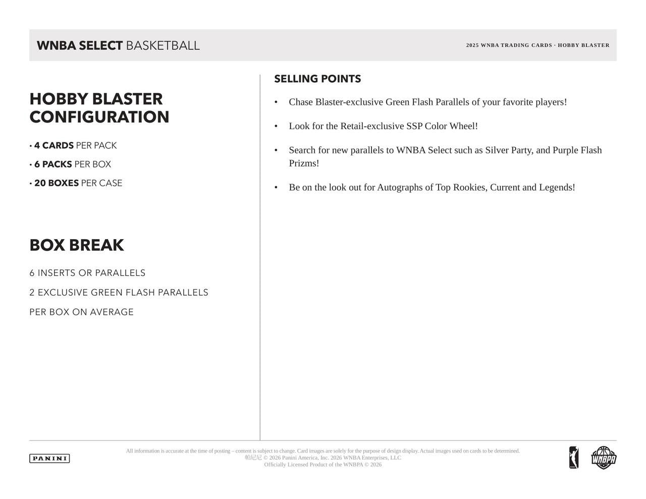 2025 Panini Select WNBA Basketball Hobby Blaster Box