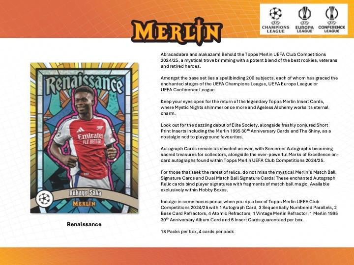 2024/25 Topps UEFA Club Competitions Merlin Chrome Soccer Hobby Box