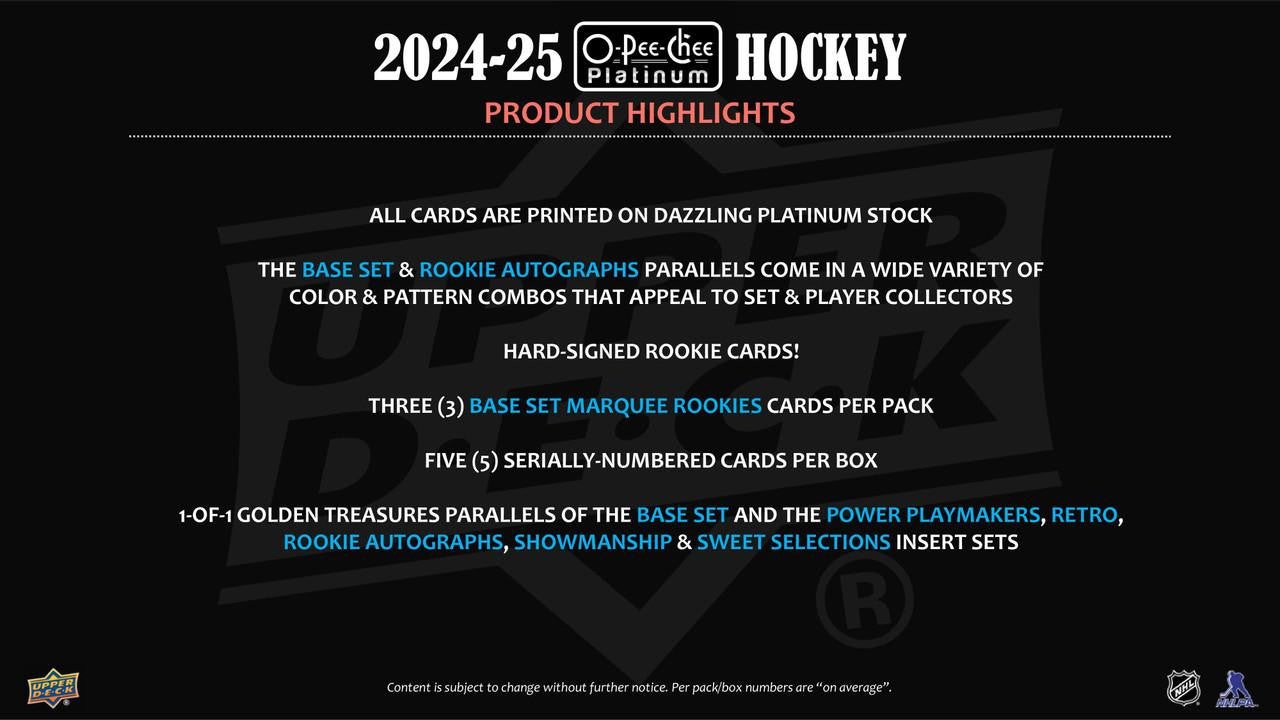 2024/25 Upper Deck O-Pee-Chee Platinum Hockey Hobby Box