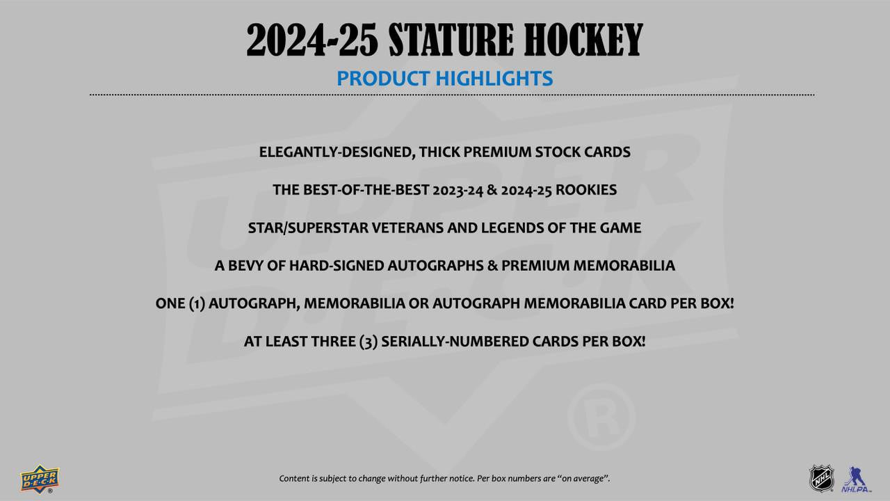 2024/25 Upper Deck Stature Hockey Hobby Box