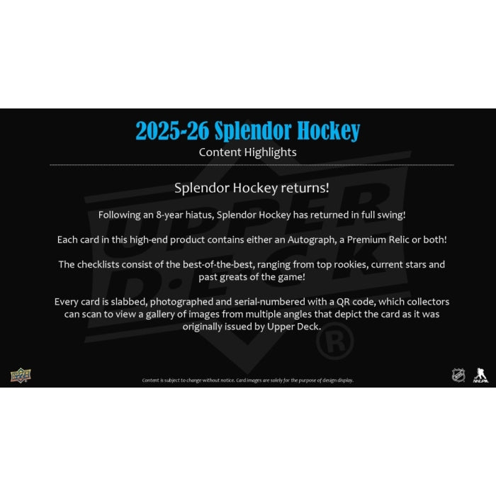 2025-26 Upper Deck Splendor Hockey Hobby Box