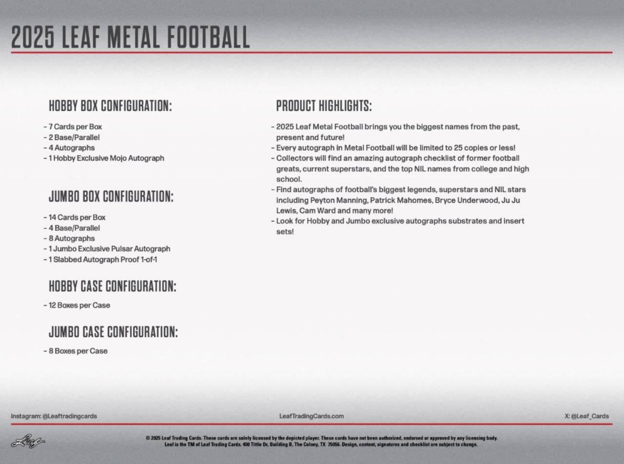 2025 Leaf Metal Football Jumbo Hobby Box