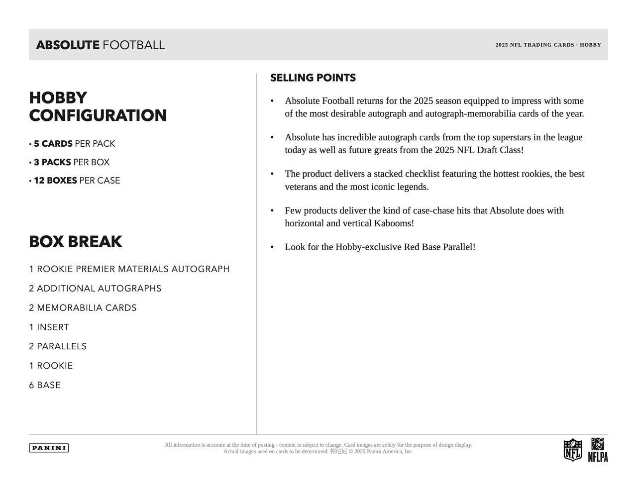 2025 Panini Absolute Football Hobby Box