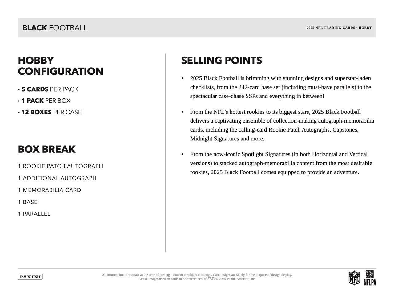 2025 Panini Black Football Hobby Box