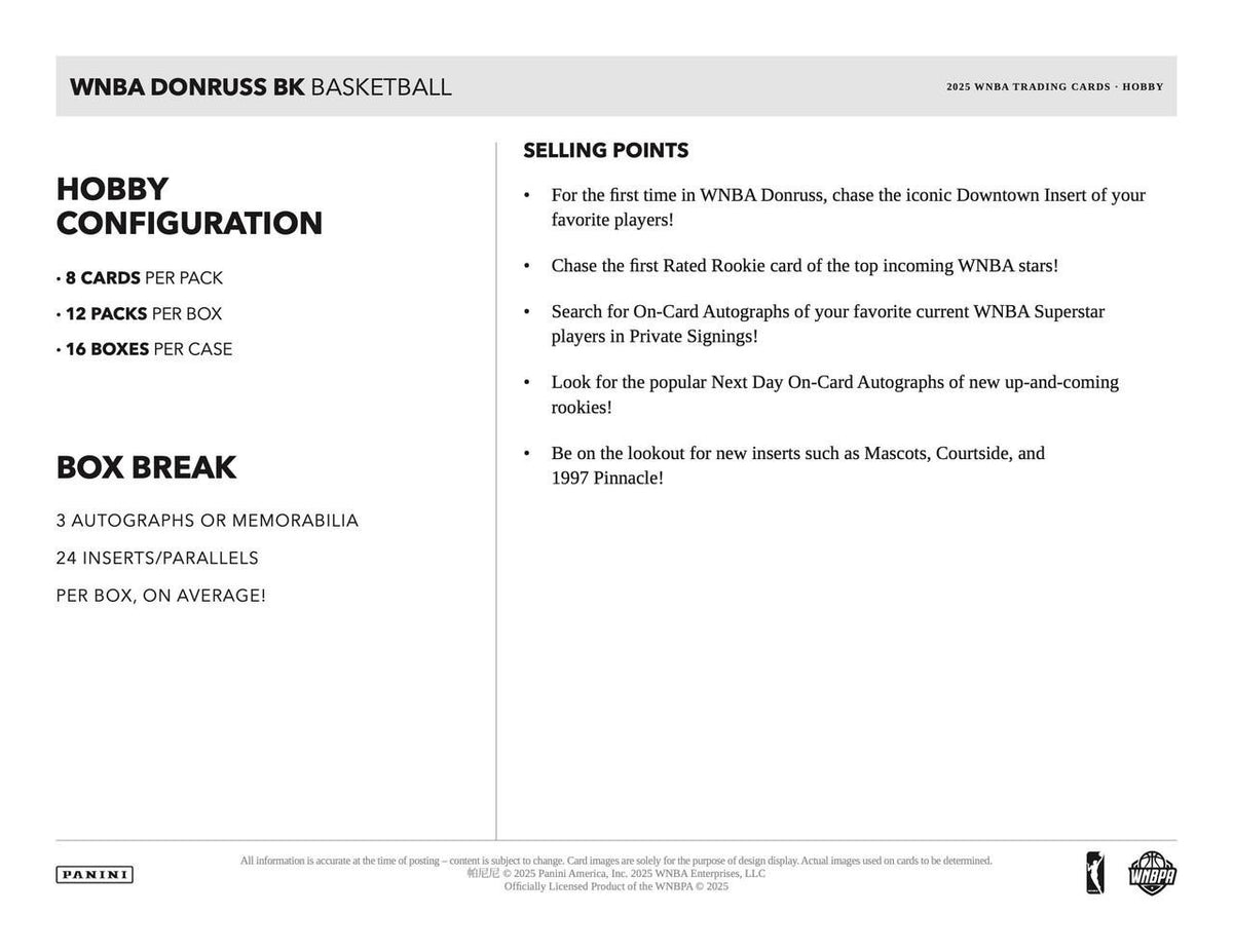 2025 Panini Donruss WNBA Basketball Mega Box
