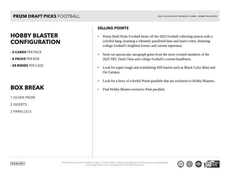 2025 Panini Prizm Draft Picks Collegiate Football Hobby Blaster Box