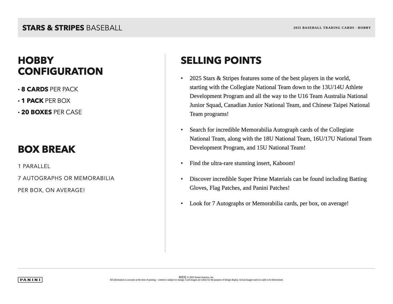 2025 Panini USA Stars & Stripes Baseball Hobby Box