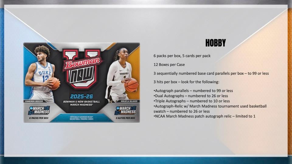 2025-26 Topps Bowman U NOW Basketball March Madness Hobby Box