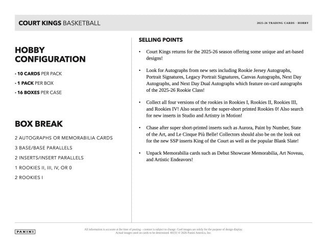 2025-26 Panini Court Kings Basketball Hobby Box