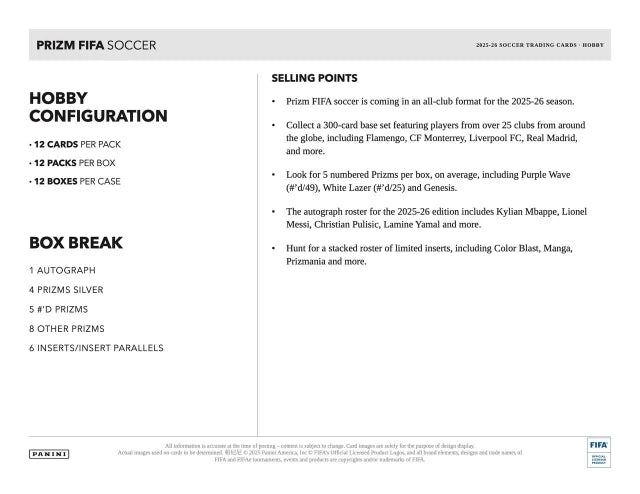 2025-26 Panini Prizm FIFA Soccer Hobby Box