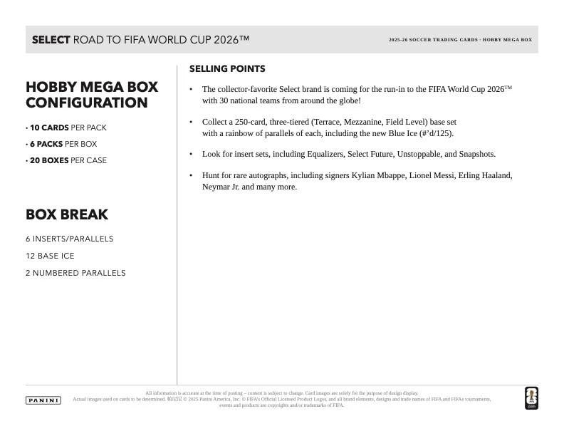 2025-26 Panini Select Road to FIFA World Cup Soccer Hobby Mega Box