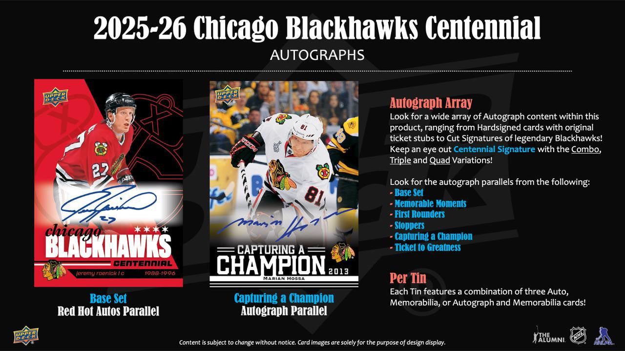 2025-26 Upper Deck Chicago Blackhawks Centennial Hockey Hobby Box Tin