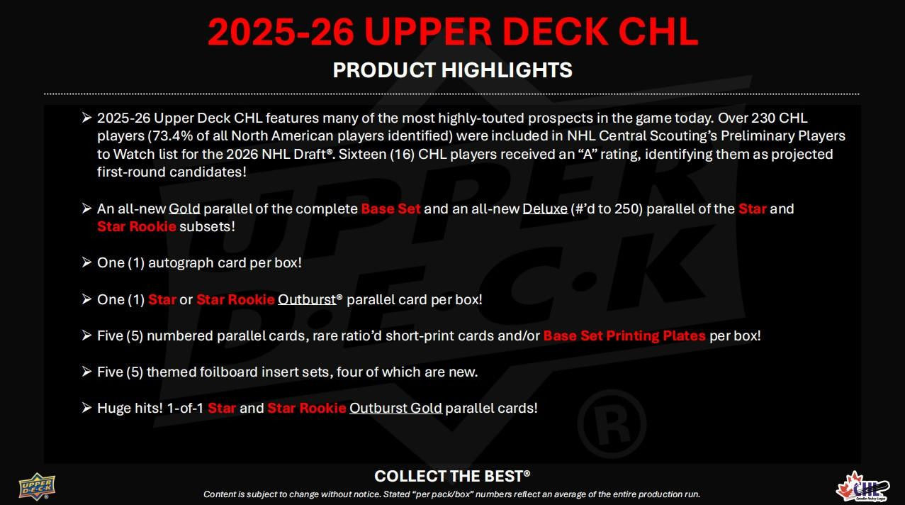 2025-26 Upper Deck CHL Hockey Hobby Box