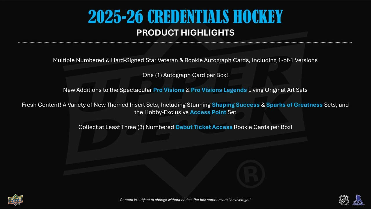 2025/26 Upper Deck Credentials Hockey Hobby Box