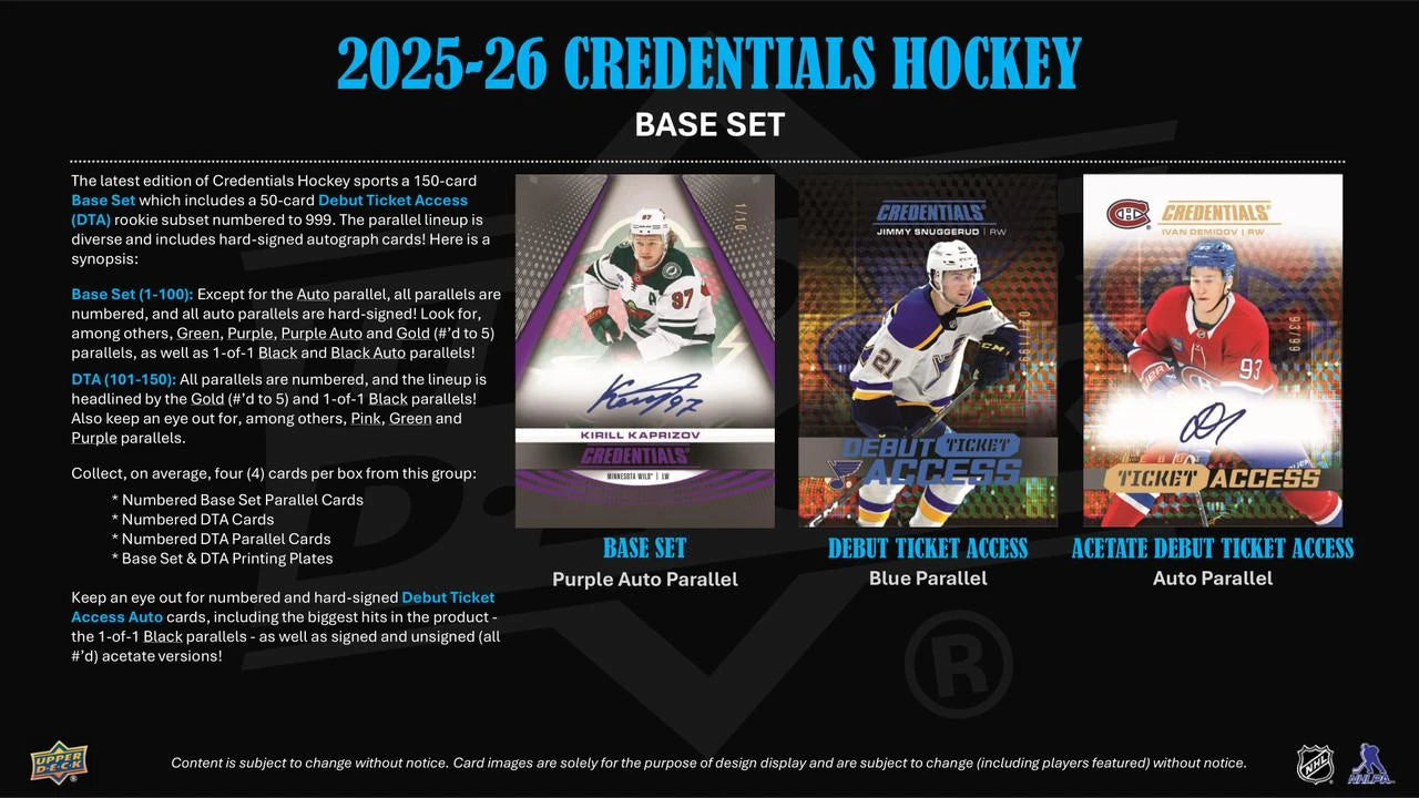 2025/26 Upper Deck Credentials Hockey Hobby Box