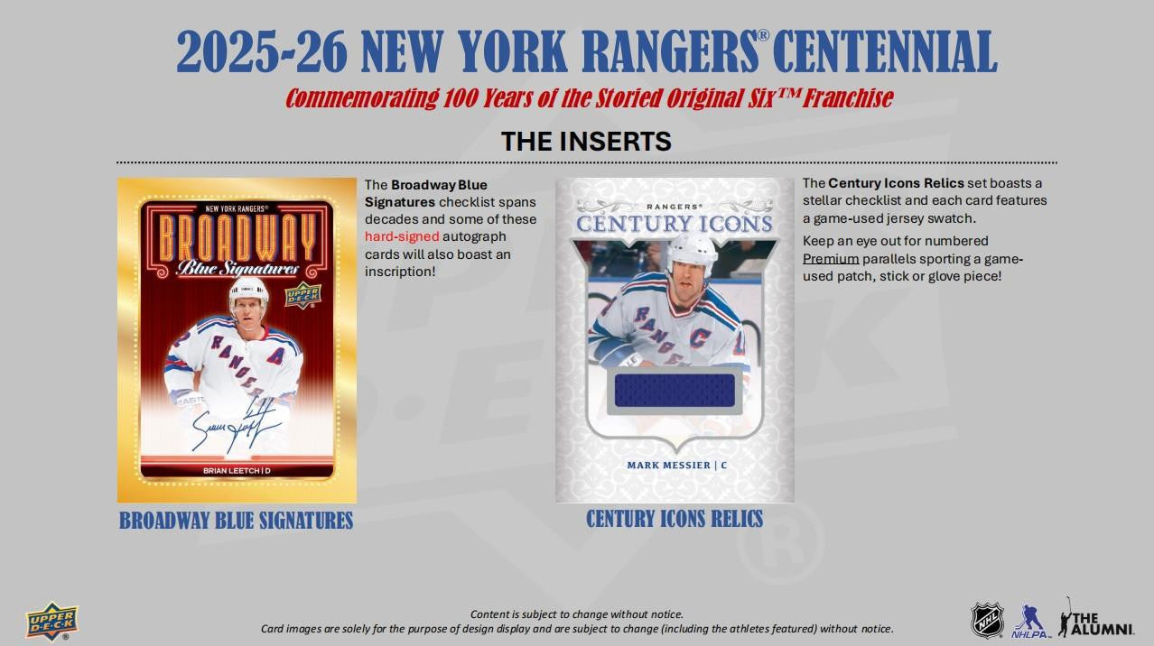 2025-26 Upper Deck New York Rangers Centennial Hockey Hobby Box