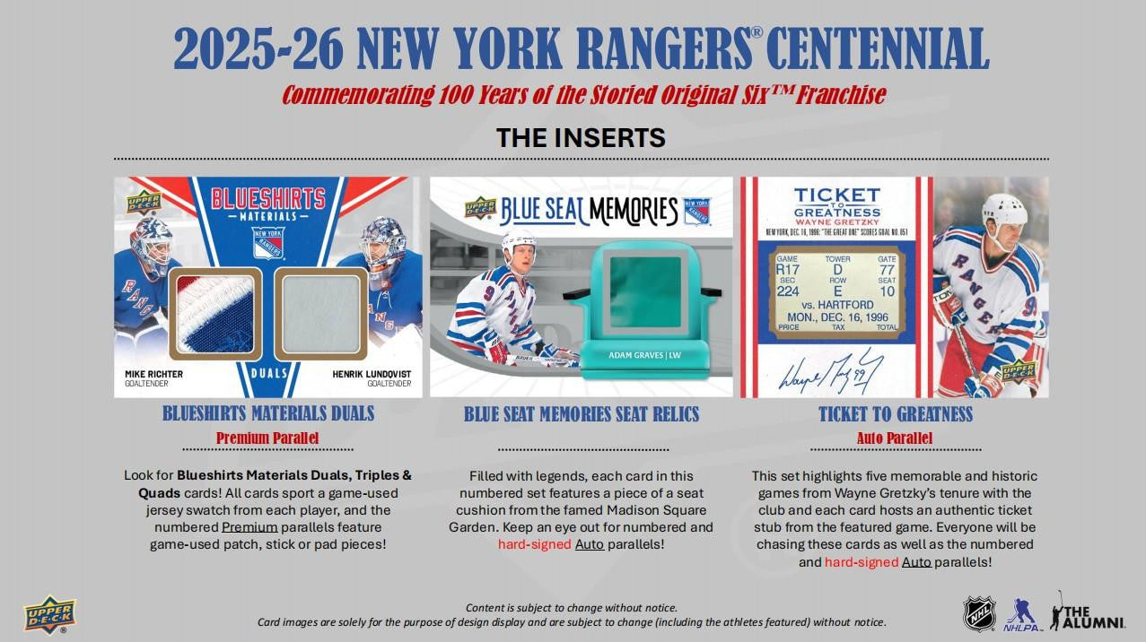 2025-26 Upper Deck New York Rangers Centennial Hockey Hobby Box