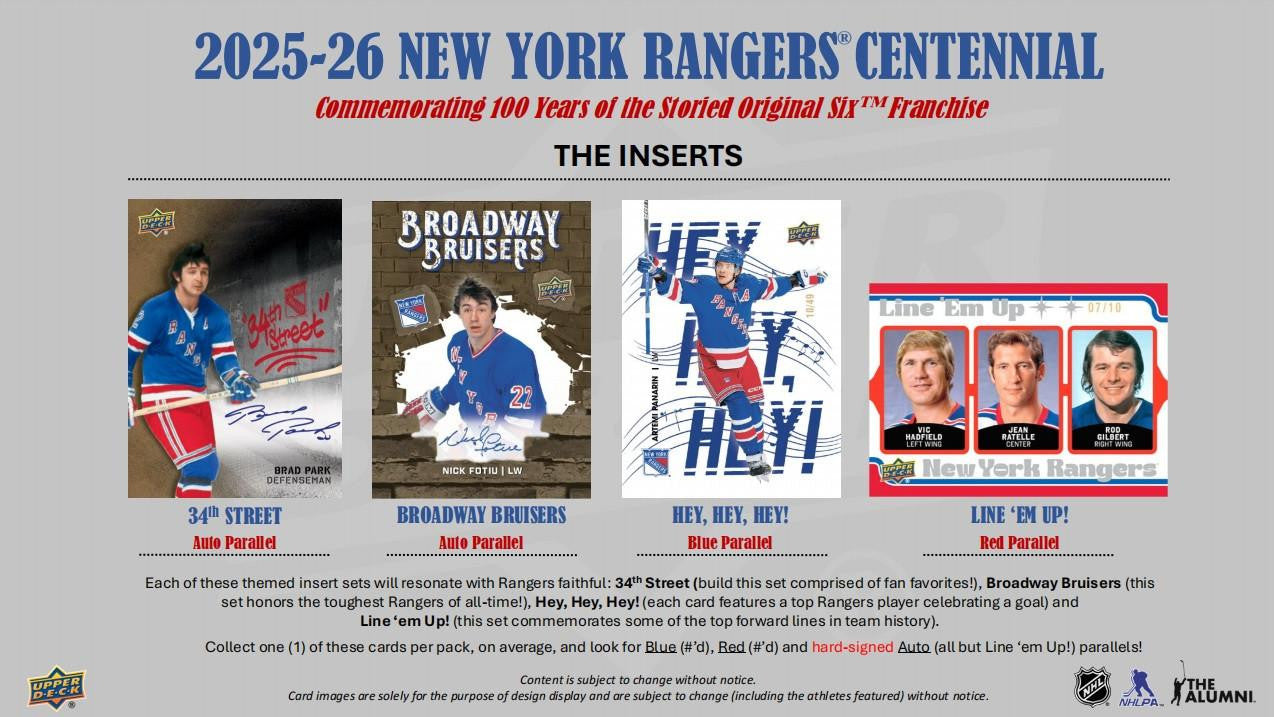 2025-26 Upper Deck New York Rangers Centennial Hockey Hobby Box