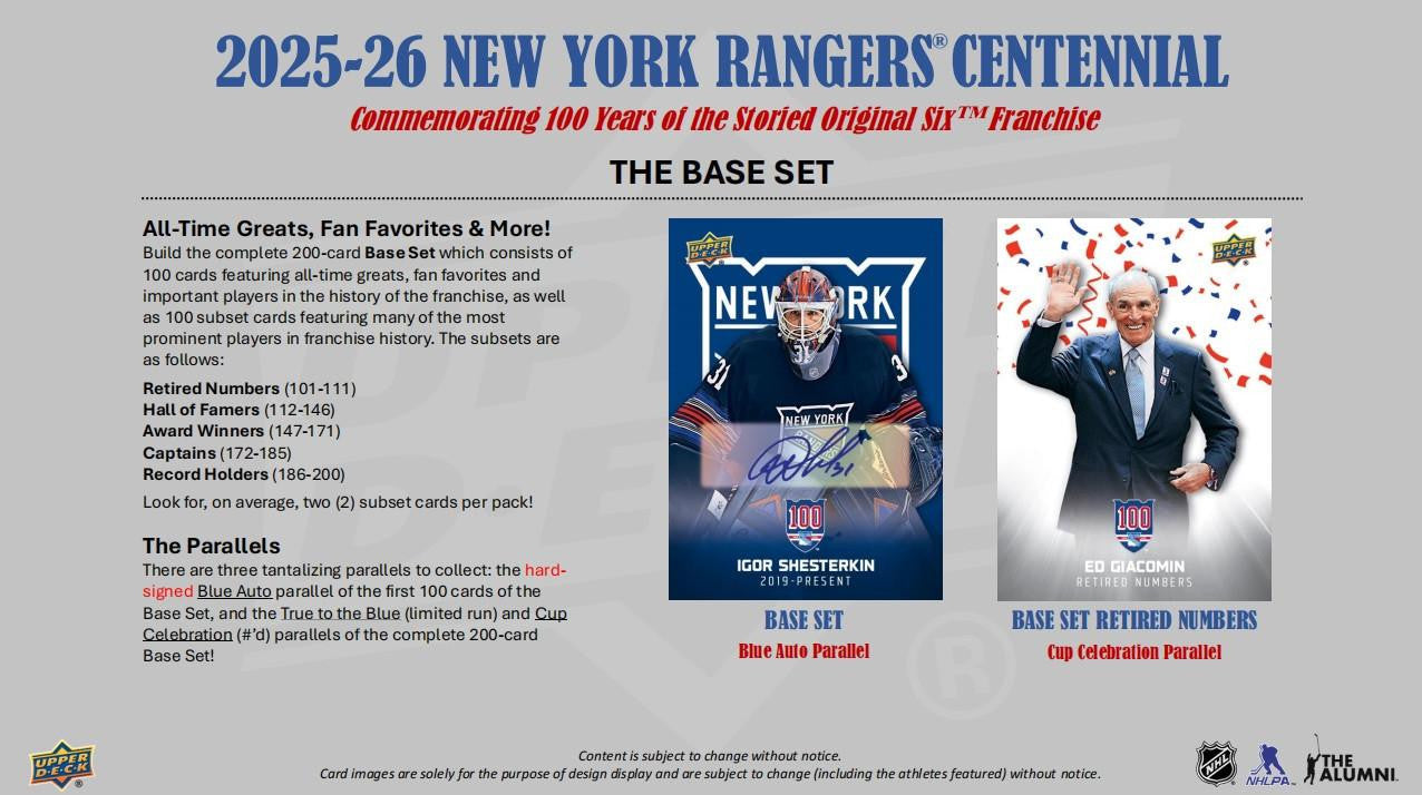 2025-26 Upper Deck New York Rangers Centennial Hockey Hobby Box