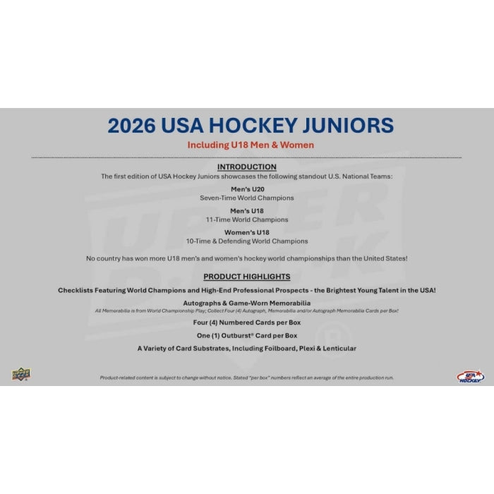2026 Upper Deck Team USA Juniors Hockey Hobby Box