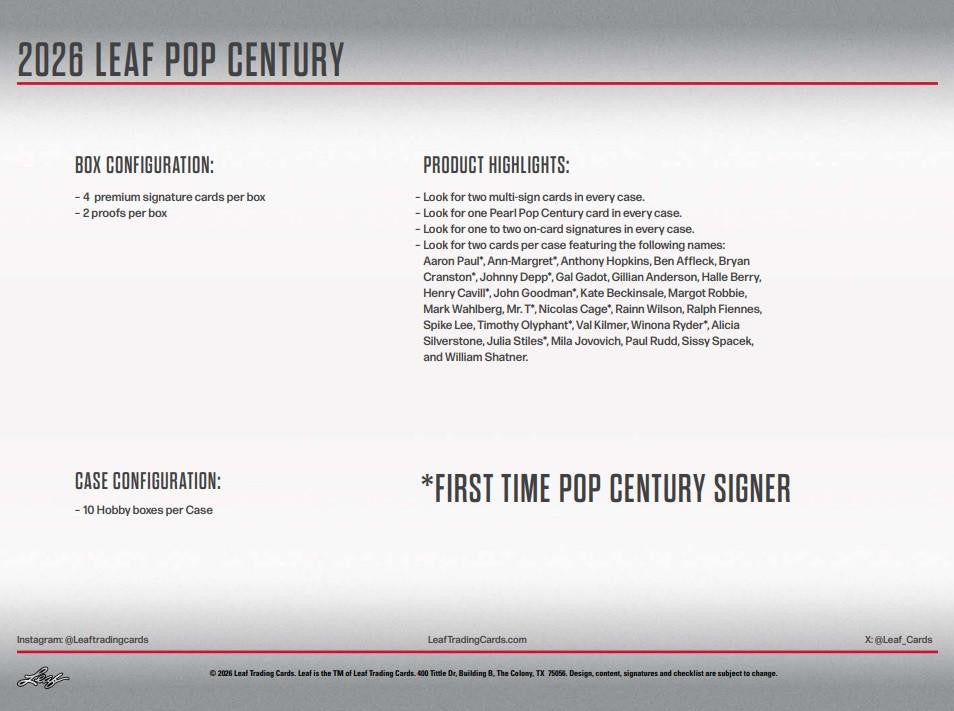 2026 Leaf Pop Century Hobby Box